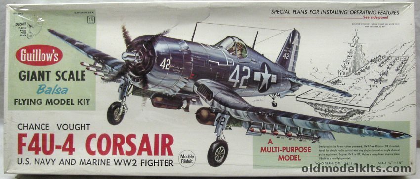 Guillows 1/16 Vought F4U-4 Corsair - 30 inch Wingspan Flying Model - (F4U4), 1004 plastic model kit